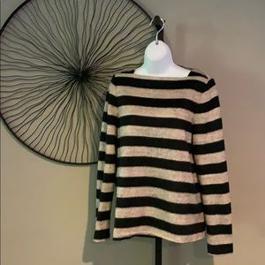 Tibi Tan and Black Striped Boatneck Fuzzy Top Size M